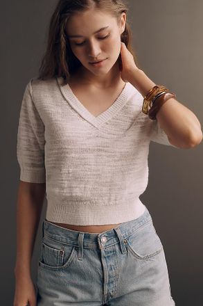 Pilcro Three-Quarter Sleeve V-Neck Sweater