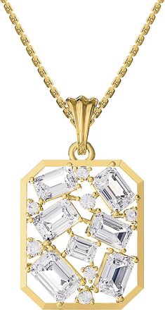 Diamond2Deal 14k Yellow Gold 5 Ct Emerald Cut Lab Grown Diamond Pendant Necklace 18 Chain VVS-VS, E-F