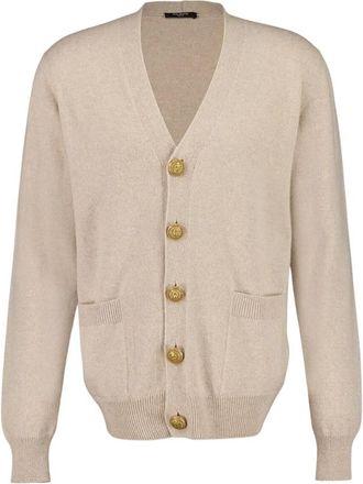 Balmain Eco-cashmere Cardigan - Heren - Cashmere truien - Beige - S - Wol - Truien & Vesten