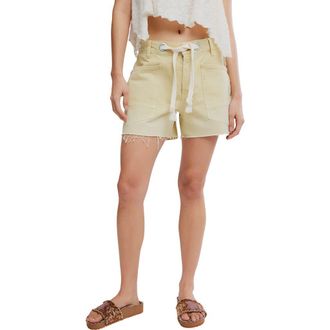Free People Moxie Mid Rise Belted Drawstring Cutoff Denim Shorts in Whipped Butter at Nordstrom, Size 26