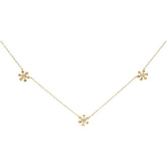 House of Brilliance 10K Yellow Gold 1/8 Cttw Diamond Floral Station Chain Necklace at Nordstrom