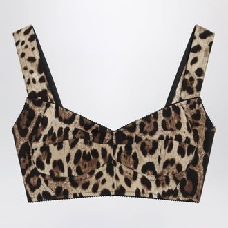 Dolce & Gabbana Top bustier corto in charmeuse con stampa leopardo