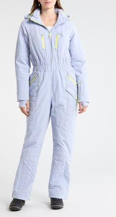 Free People All Prepped Quilted Waterproof Snowsuit with Removable Hood in Steel at Nordstrom Rack, Size Medium