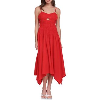 Avec Les Filles Shirred Handkerchief Midi Dress in Hot Red at Nordstrom, Size X-Small