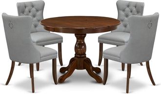East West Furniture 5 Piece Dining Room Furniture Set Contains a Round Solid Wood Table