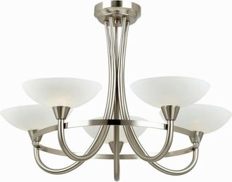 Endon Lighting Cagney - 5 Light Semi Flush Multi Arm Ceiling Light Satin Chrome, White Painted Glass with Faint Line Pattern, G9