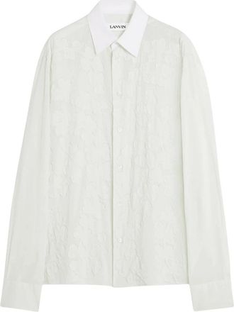 Lanvin Patch Floral Shirt - Heren - Zakelijke Overhemden - Wit - L - Katoen - Overhemden