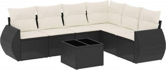 vidaXL Set De Comedor De Jard&iacute;n 7 Pzas Y Cojines Rat&aacute;n Sint&eacute;tico Negro Vidaxl