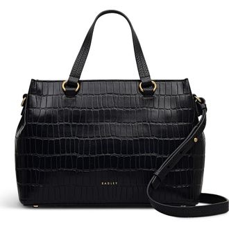 Radley London Eltham Mews - Faux Croc Small Ziptop Satchel Bag in Black at Nordstrom