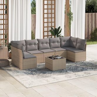 vidaXL Vidaxl - Juego De Sof&aacute;s De Jard&iacute;n Con Cojines Beige 8 Pzas Rat&aacute;n Pe