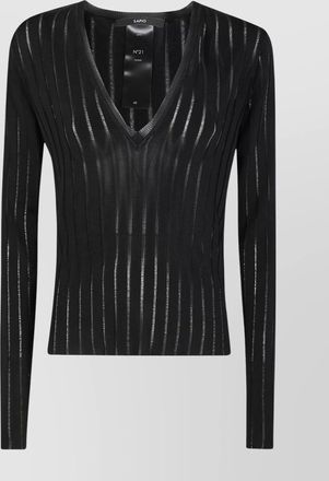 SAPIO sheer striped v-neck knit sweater