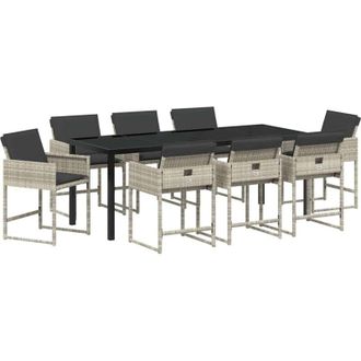 vidaXL Conjunto De Comedor De Jard&iacute;n 9 Pcs Gris Claro Rat&aacute;n Sint&eacute;tico Vidaxl