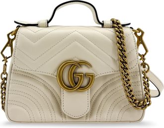 Gucci Gg Marmont Top Handle Flap Matelasse Leather White Leather Handbag (Pre-Owned)