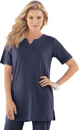 Roaman's Plus Size Soft Knit Tunic With Notch Neckline in Navy at Nordstrom, Size 5X