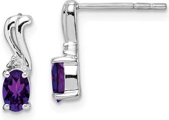 Diamond2Deal Sterling Silver Rhodium Plated Diamond and Amethyst Oval Earrings