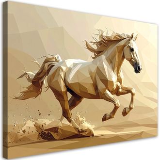 Feeby Cuadro En Lienzo, Caballo Geom&eacute;trico Blanco Al Galope, 100x70