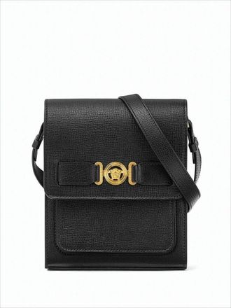 Versace Structured Textured Leather Crossbody Bag
