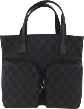 Gucci Double Pocket Tote Gg Canvas Black Canvas Handbag (Pre-Owned)