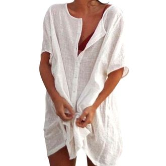 Generic Womens Beach Cover Up Cotton Swimsuit Coverups Long Beachwear Beach Dress with Buttons Shirt Dresses Bikinis Sarong Loose Blouse Oversized Shirts for 