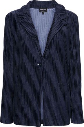 Giorgio Armani pliss&eacute;-effect blazer - women - Polyester/Polyester - 40 - Blue