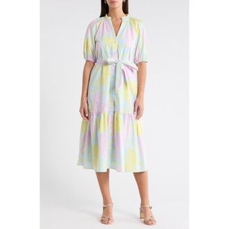 Sugarlips Brisa Floral Wynette Tiered Midi Dress in Light-Blue-Pink at Nordstrom, Size X-Small