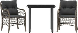 vidaXL Vidaxl - Sillas Y Mesita De Jard&iacute;n Con Cojines 3 Piezas Rat&aacute;n Pe Gris