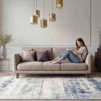 Kukoon Blue Beige Distressed Living Room Area Rug Abstract Hallway Runner | Size: 240 cm x 330 cm