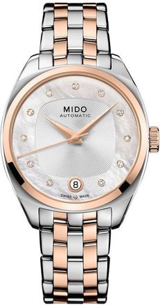 Mido Belluna Royal Lady Mother-of-Pearl & Diamond Automatic Two-Tone Bracelet Watch, 33mm in Silver at Nordstrom
