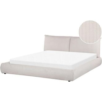 Beliani Cama De Agua Moderna Tapizada 180 X 200 Cm Somier Con Colch&oacute;n Pana Beige Vinay