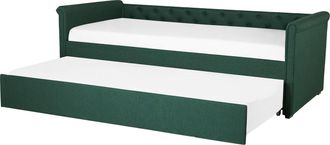 Beliani Cama Nido Tapizada Verde Oscuro 80 X 200 Cm Con Somier Y Cabecero Acolchado Libourne