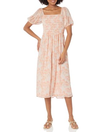 Tommy Hilfiger Womens Nantucket Blossom Puff Sleeve Maxi Dress, Powder Pink/Coral, 16