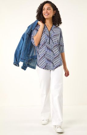 Roman Printed Zip Front Top