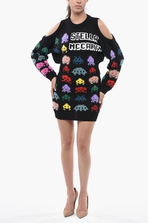 Stella McCartney Vestito Cold-Shoulder in Maglia a Fantasia Stella McCartney