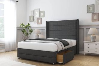 Comfort Beds Milano Dumfries Divan Base 2 Drawers - 54 Wingback-Footboard in Dark Grey | Size: Small Double