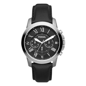 Fossil Accessoires, Heren, Grijs, ONE Size, Leer, Grant Chronograph
