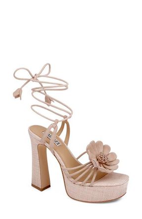 Badgley Mischka Wanette Ankle Wrap Platform Sandal in Beige Suede at Nordstrom, Size 7.5
