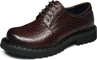 Generic Mens Low Block Heel Platform Shoes Lace Up Formal Business Work Shoe Round Toe PU Leather Casual Shoes,Brown,8.5 UK