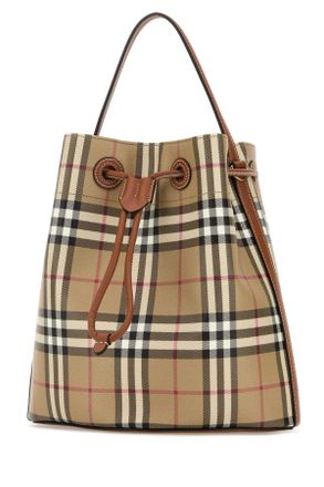 Burberry Unisex Printed Canvas Check Bucket Bag Vntg Chk-Briar Brown Borse A Secchiello Chk/briar