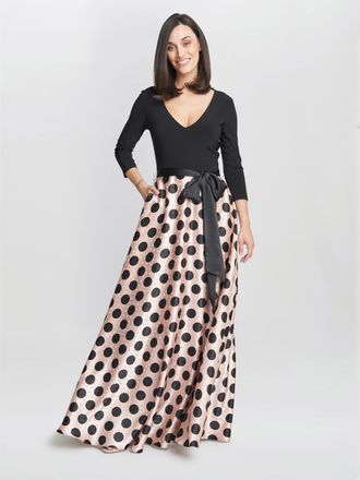 Gina Bacconi Womens Esther Spot Print Satin And Jersey Dress - Pink - Size 10 UK