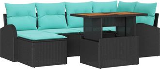 vidaXL Conjunto De Sof&aacute; De Jard&iacute;n 7 Uds. Negro Polirat&aacute;n Vidaxl