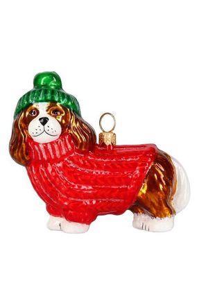 Joy to the World Collectibles Blenheim Cavalier King Charles Spaniel in Reindeer Costume Glass Ornament in Brown at Nordstrom