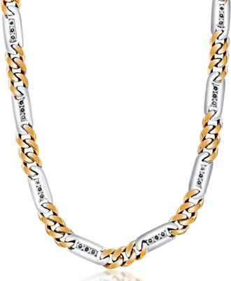 Pompeii3 Mens Figaro 14k Gold (58gram) or Platinum (109gram) 7.5mm Diamond Chain Necklace 20