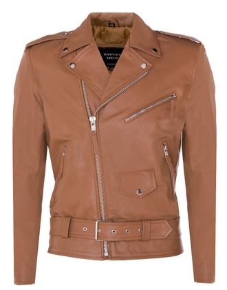 Infinity Leather Mens Brando Biker Rock Motorcycle Hide Jacket - Tan - Size 5XL