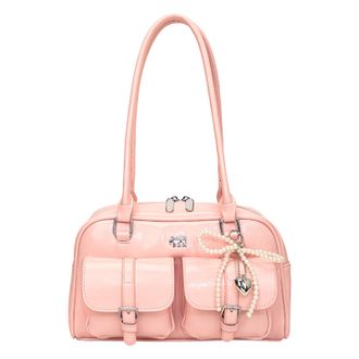 Generic PU Leather Versatile Shoulder Bags Multi-Pocket Handbag for Women Travel(Pink) (Pink)