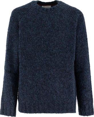 Brunello Cucinelli Luxe Crewneck Gebreide Trui Sweater - Heren - Ronde hals truien - Blauw - L - Wol - Truien & Vesten