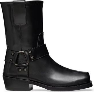 Valentino Garavani Rockstud 40Mm Calfskin Biker Ankle Boots In Black