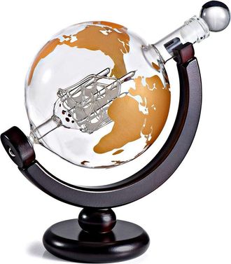 Alice Pazkus Colored Globe Decanter On Wood Base