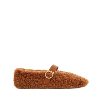 Ferragamo Schoenen, Dames, Bruin, 37 EU, Bruine Shearling Ballet Flats