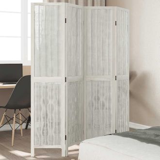 vidaXL Biombo Separador De 4 Paneles Madera Maciza Paulownia Blanco Vidaxl