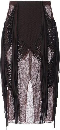 Elisabetta Franchi Rokken, Dames, Bruin, M, Bloemenkanten rok met franjes